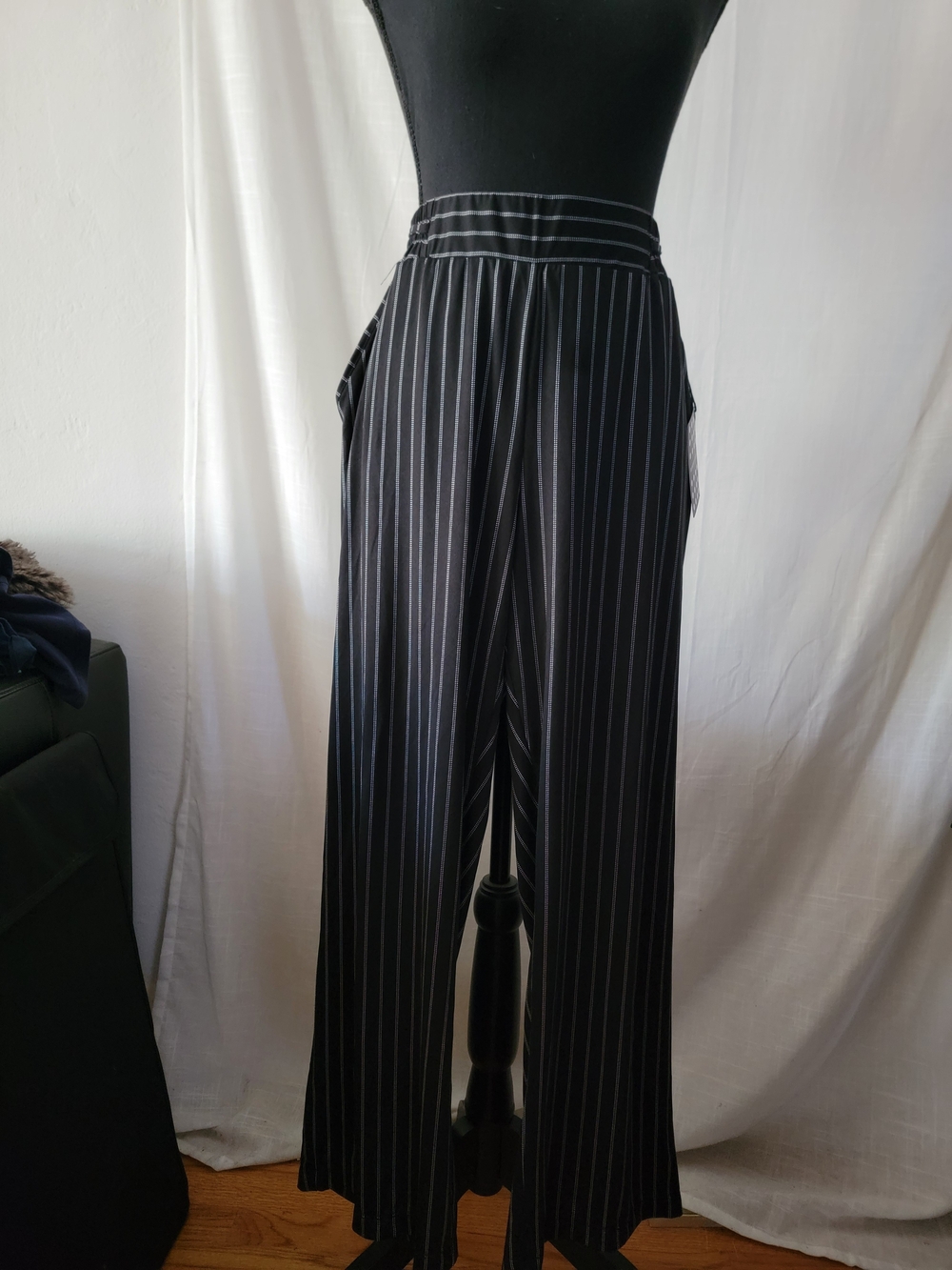 Robert Louis Striped Wide Leg Pants in Black & White XL NWT